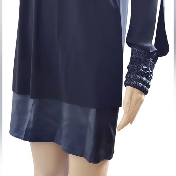 Bailey 44 Mini Layered Sheath Dress Long Sleeves Vegan Leather / Sz S / Black - Picture 7 of 16